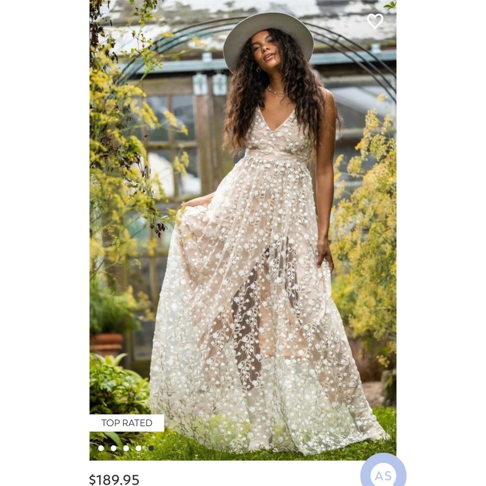 Altar'd State Alana White Floral Lace Maxi Dress Medium Festival Floral Fairy